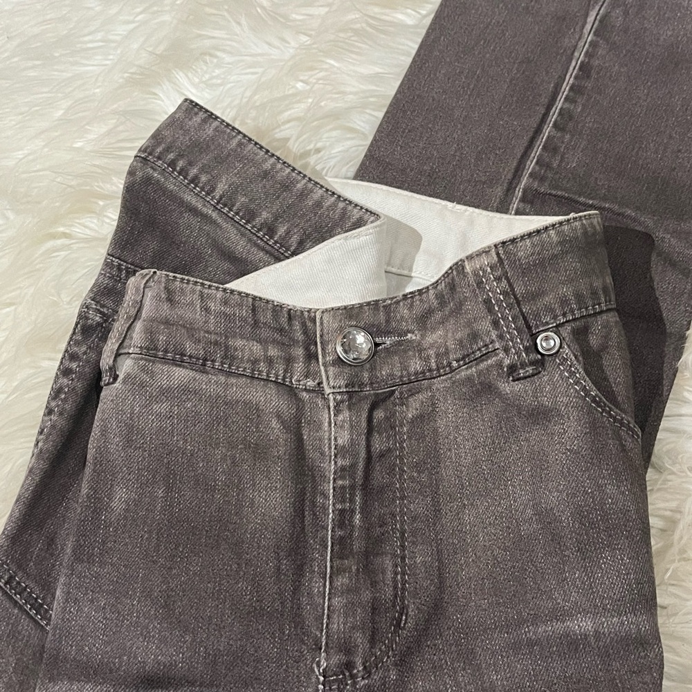 Chico's Platinum Denim Rhinestone Embellished Mid Rise Mom Jeans Ultimate Fit